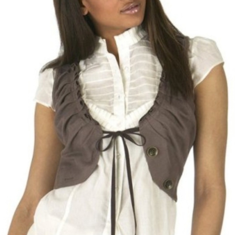 PATRICK ROBINSON x TARGET White Ruffle Deep-V Sleeveless Vest Tank Top Size M/L - Picture 3 of 8